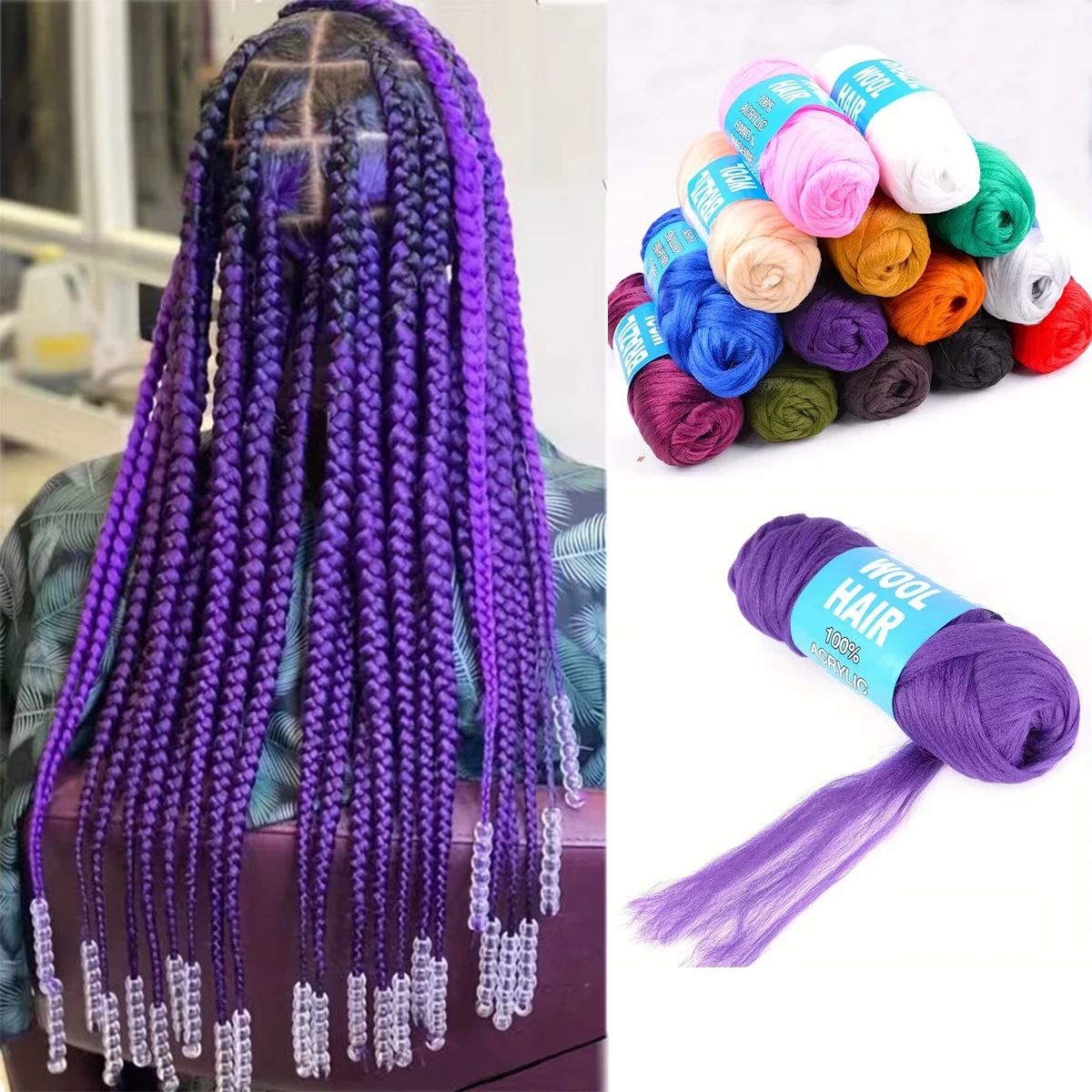 

3 Pcs Brazilian Wool Acrylic Yarn for Braiding Synthetic Hair Extensions Crochet Box Senegalese Twist Jumbo Faux Locs for Women