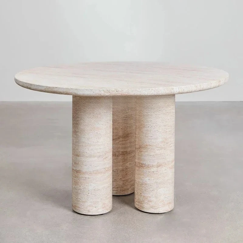 

Cream wind tunnel stone dining table designer medieval round villa small apartment dining table53