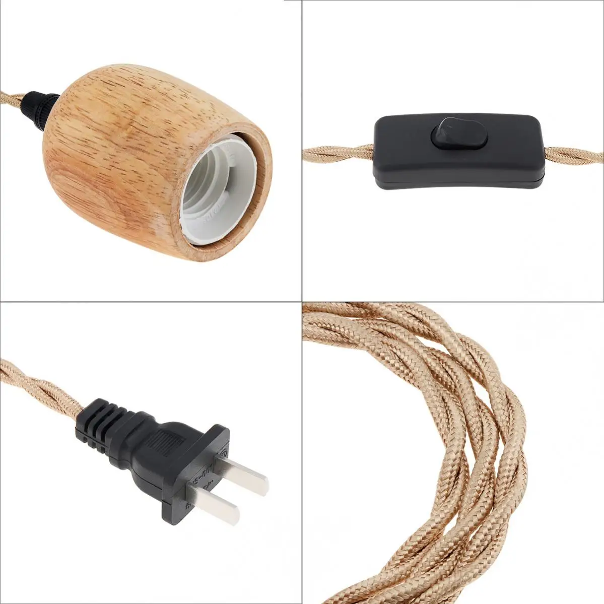 E26/E27 Wood Pendant Light Kit Covered Ceramic Light Socket with Switch Wire for Home Kitchen Creative Retro Decoration Pendant