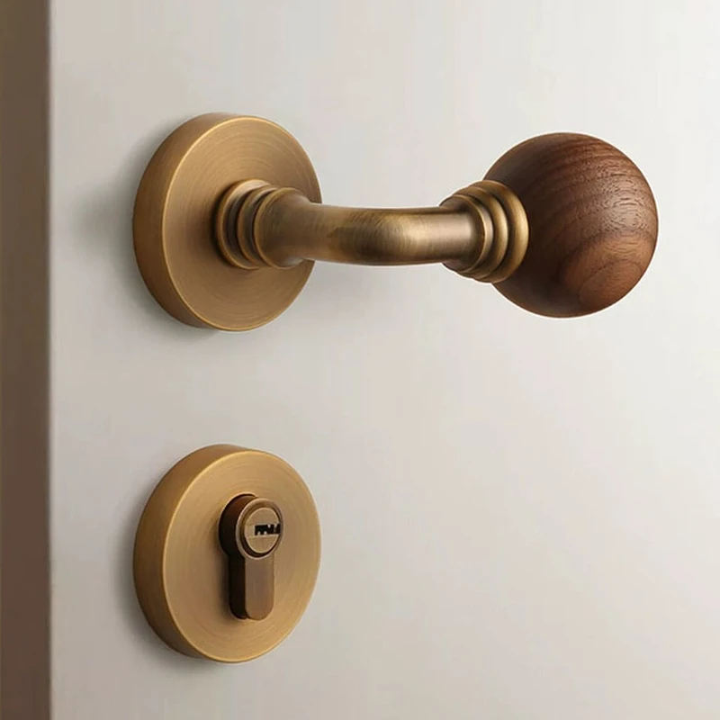 

US10B Oil Rubbed Bronze Magnetic Lock,Walnut Wood Door Handle for Bedroom,Silent Privacy Lockset ZincAlloy Vintage Home Hardware