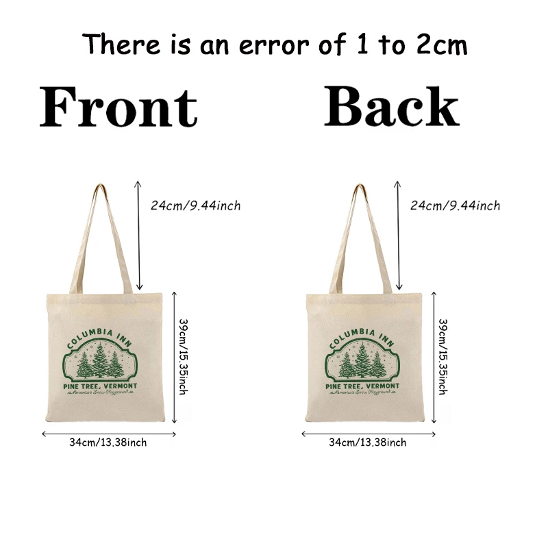 Columbia Inn Pine Tree Vermont Christmas Pattern Tote Bags Canvas Shoulder Bag Travel Daily Commute Women Reusable Shopping Bag