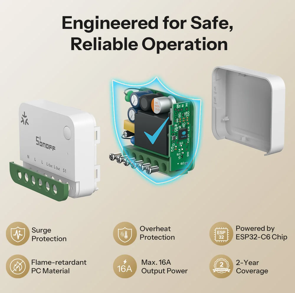 SONOFF MINI-1GSP MINI ONE PM Matter-Over-WiFi-Smart-Schalter, Überlastschutz 16A, Intelligente Energiemonitoring, Matter-Kompatibilität, Apple Home – Detail 13