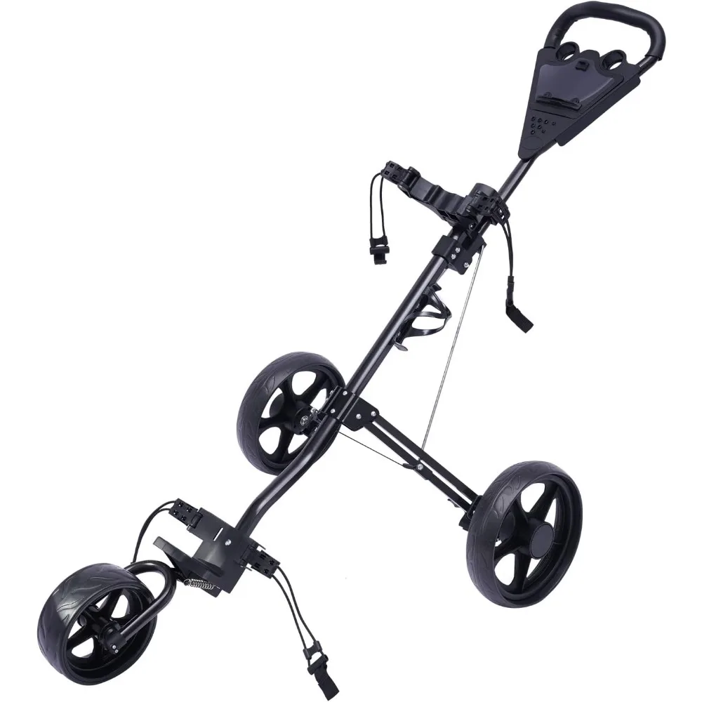 Golf Cart Frame Foldable Three-Wheel Golf-Pull Push Cart Trolley Bag Holder