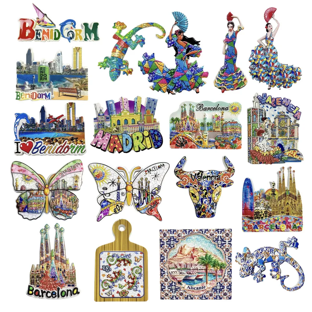 Europe Spain Barcelona Madrid Valencia Alicante Benidorm  3D Fridge Magnets Decoration Handicraft Magnetic Refrigerator