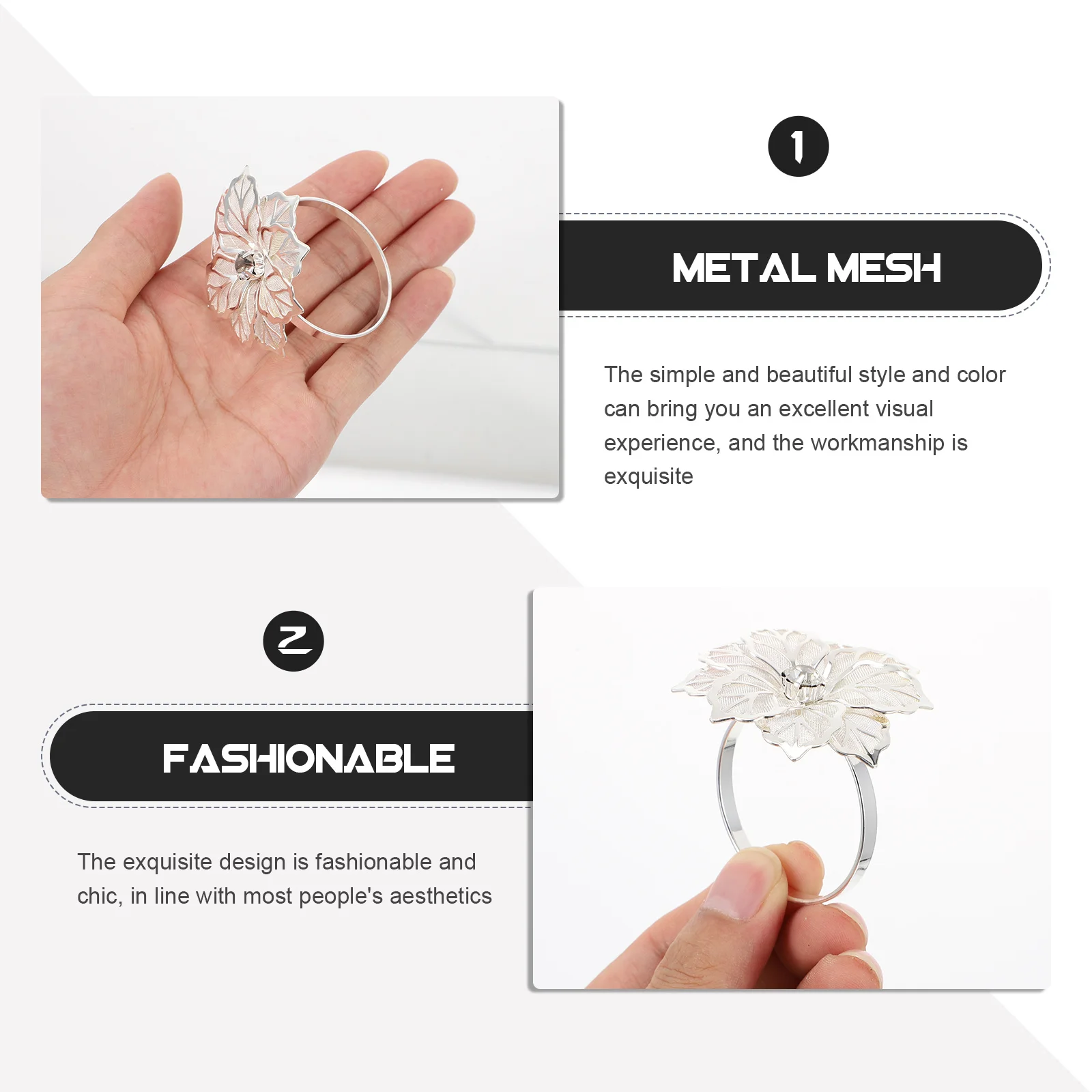 

12Pcs Napkin Buckles Silver Flower Design Decorative Napkin Rings Creative Tableware Accessories for Gathering