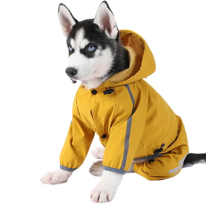 

Dog Reflective Raincoat Hooded Pet Rain Jacket With Reflective Strips Lightweight Rain Poncho Jacket 4 Legs Rain Clothes For