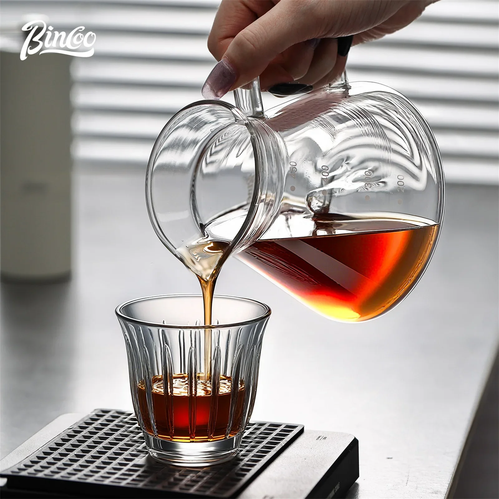 BINCOO 450ml Pour Over Coffee Dripper Glass Sharing Pot Funnel Drip Coffee Maker Hand Brewed Cup Coffee Set with Filter Paper