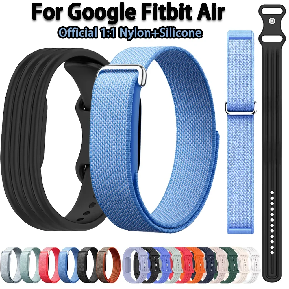 Offizielles 1:1 Nylon+Silikon-Schlaufenarmband für Google Fitbit AirSports, atmungsaktives Armband für Google Fitbit Air Uhrenarmband Correa