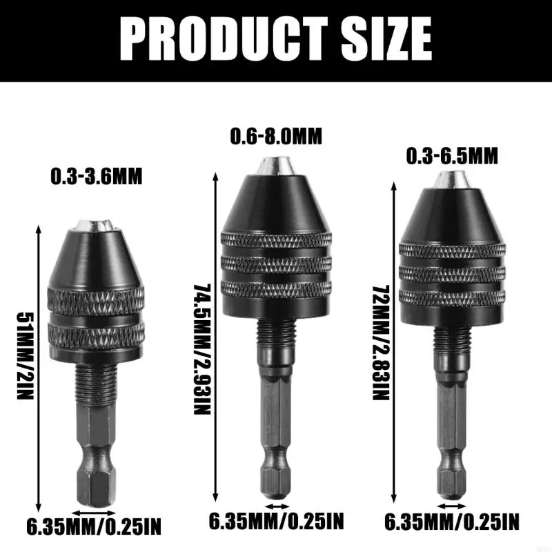 Hexagonal Shank Three Jaw Chucks For Quick Drill Bit Enhancing Work Speed 3 Pack M68E