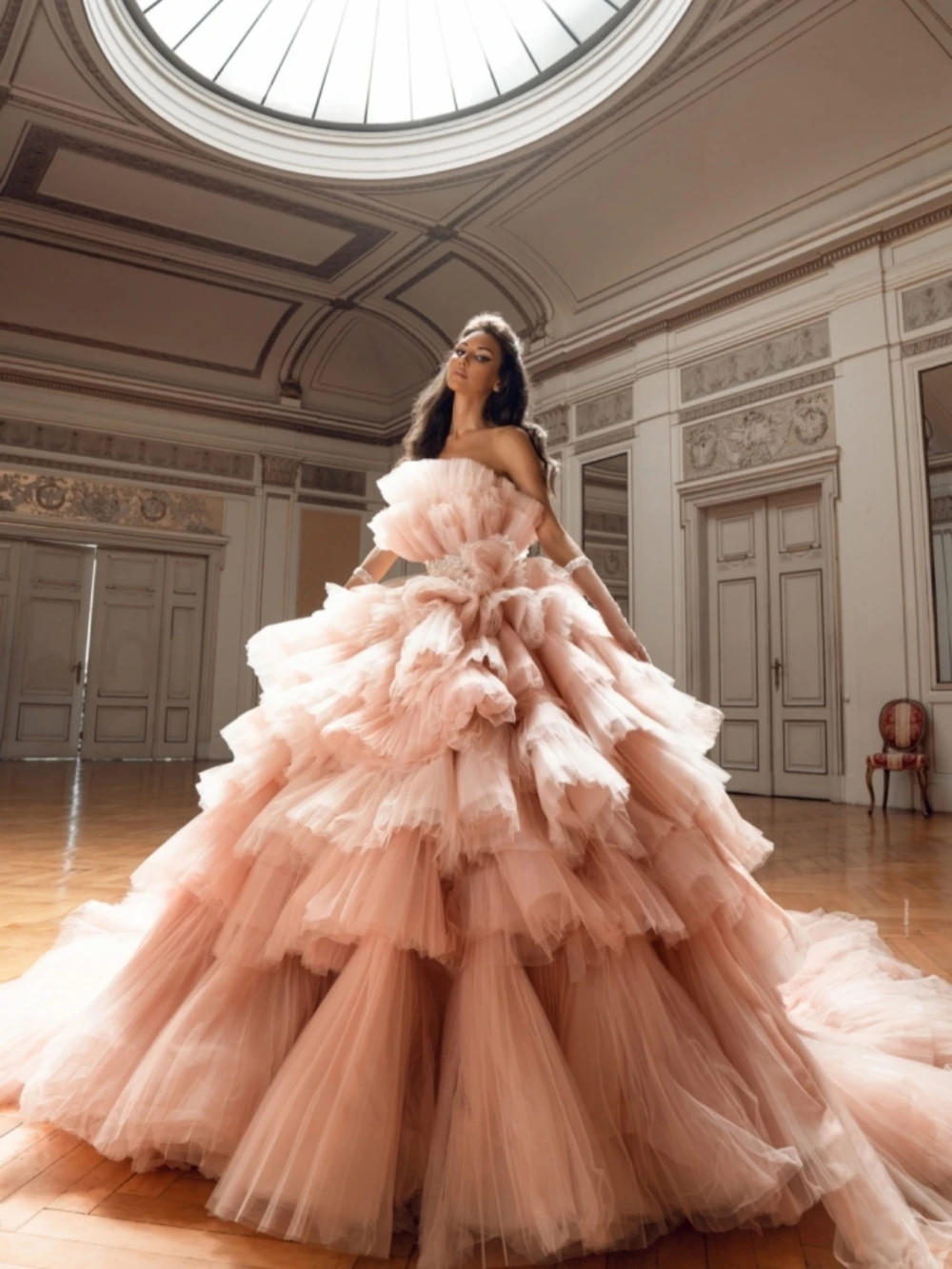 Robe de Cocktail Sexy en Tulle Rose, Tenue de Bal Longue, Sans Bretelles, Dos aux, à Plusieurs Niveaux, Élégante, pour Occasions Formelles