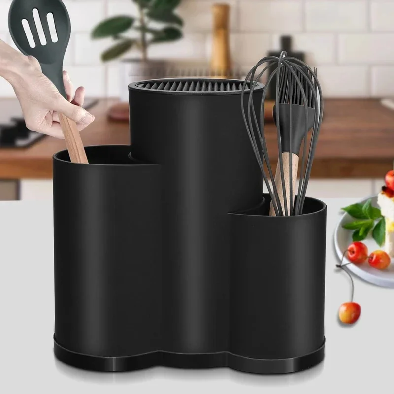 PP Kitchen Utensil Storage Rack Multi‑Function Knife Holder Flatware Drainer Box for Spoon Fork Organizer