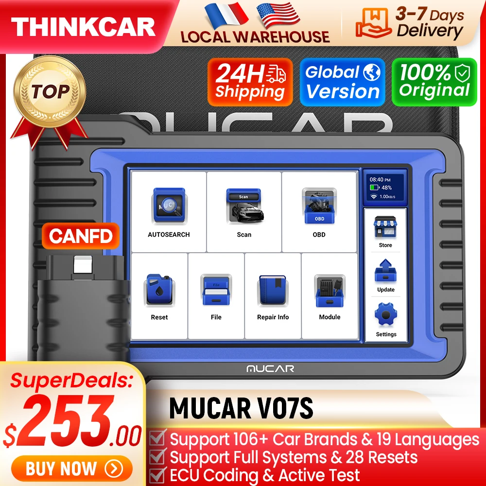 MUCAR VO7 S Professional Car Diagnostic Tools CANFD Bidirectional Scan Tool ECU Coding 28 Reset All System Diagnose Obd2 Scanner