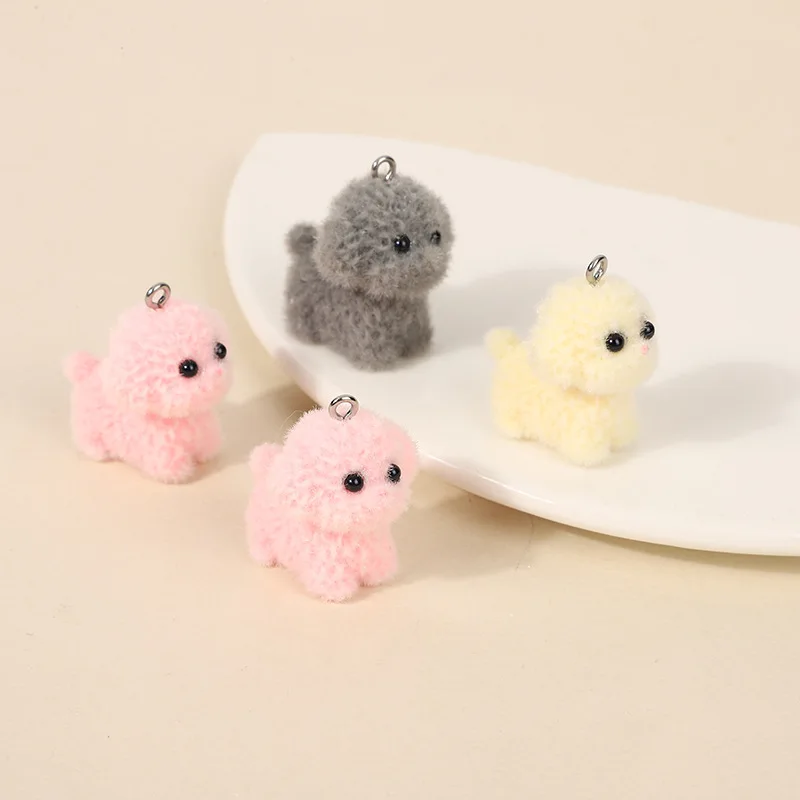 

20pcs Flocking resin Standing Teddy dogs Charms cute Cartoon animals doll pendant For Bag keychain Handmade DIY Jewelry fittings