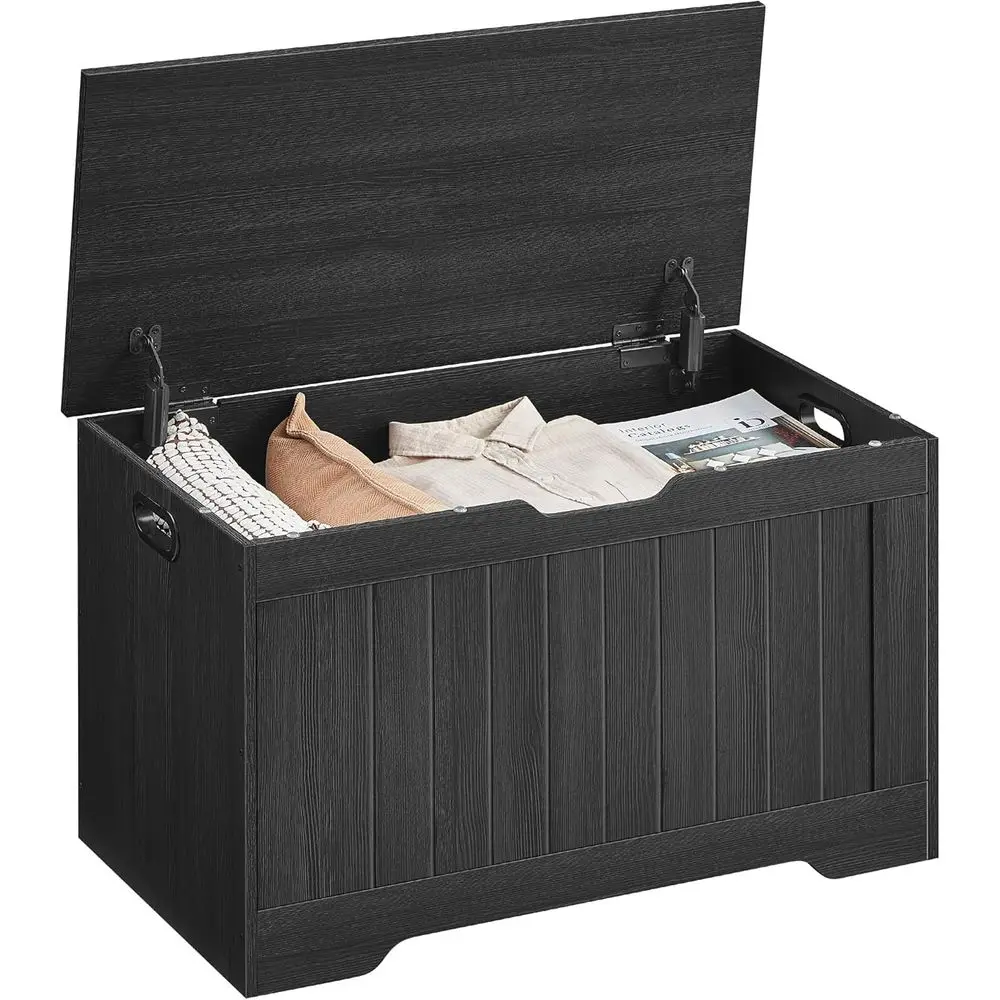 

29.9 Wide Storage Bench with 2 Safety Hinges, Shoe Storage, Armhouse Style, Suitable for Entryway, Bedroom, Living Room, Charcoa