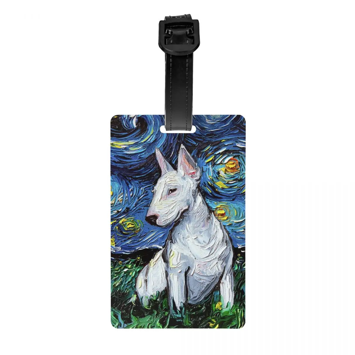 Tag bagagem com o Nome ID Card, Tag bagagem, Noite Estrelada, Bull Terrier para Malas, Cute Pet Lover, Bagagem Tags, Capa de Privacidade