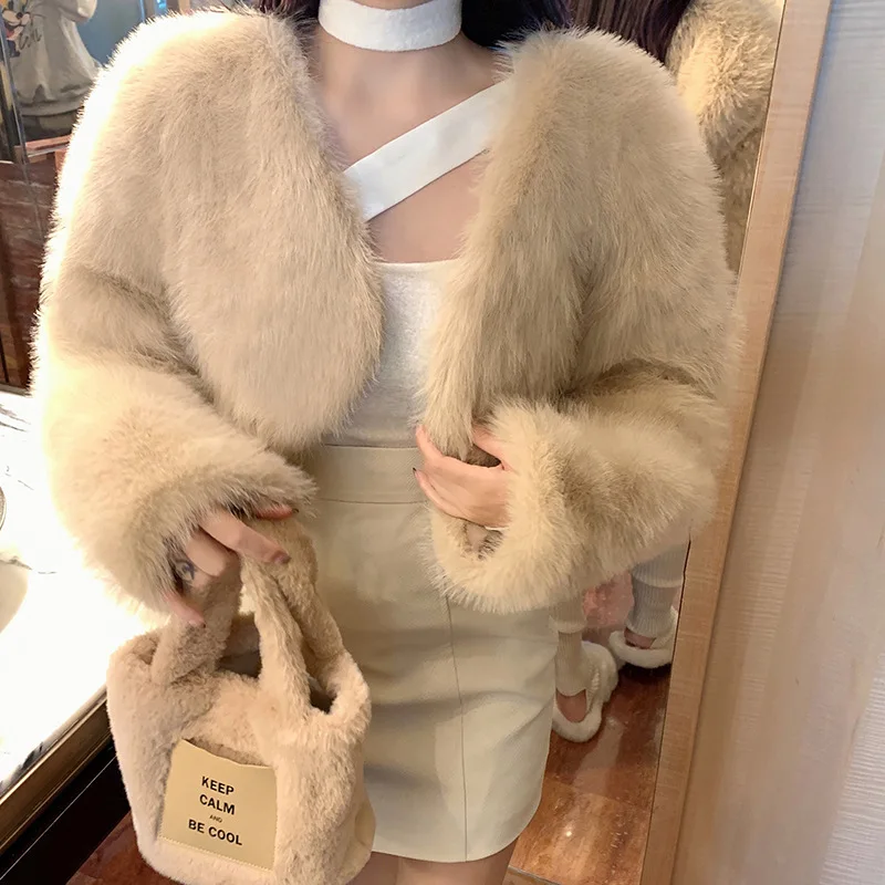 2024 Autumn and Winter New Korean Edition Imitation Fur Short Coat Imitation Fox Fur Coat 5 Colors