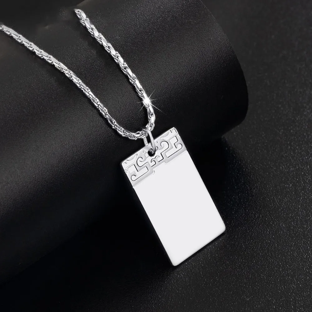 Real Pure Platinum 950 Men Women Lucky Clouds Long Square Oblong Pendant 4.1-4.3g