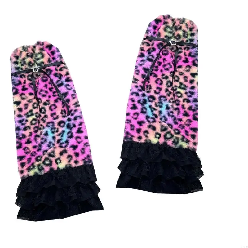 

270D Черные леопардовые флисовые гетры с металлическим звездным акцентом, эластичные в холодную погоду