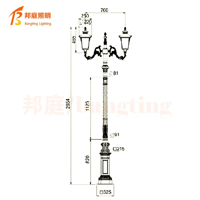 3meters Classic European style lamp pole pathway three heads landscape outdoor garden lights