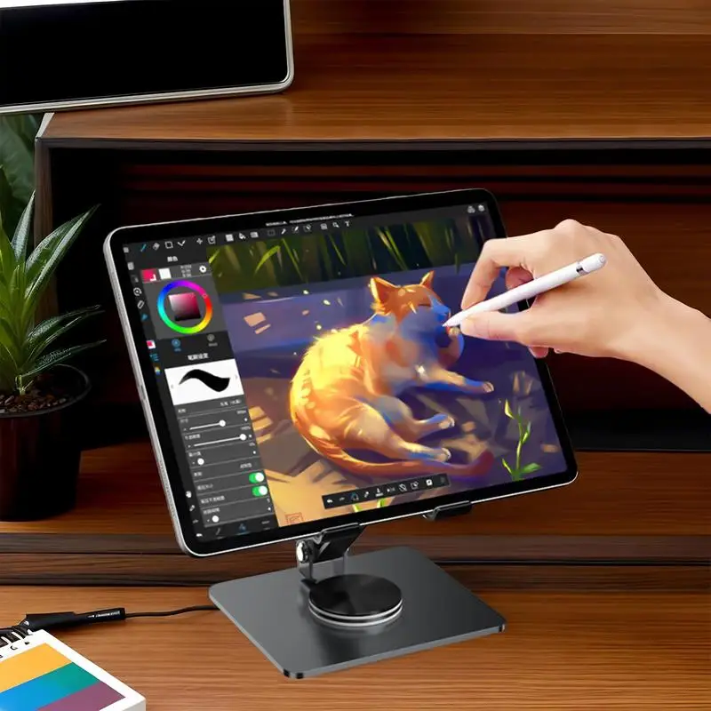 Adjustable Tablet Stand Portable Monitor Stand 360 Degree Rotating Portable Monitor Stand Non-Slip Foldable Aluminum Tablet