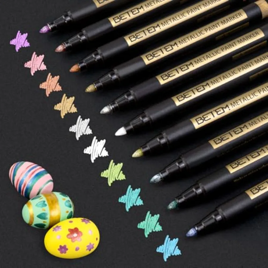 

Metallic Paint Markers, 10 Colors Acrylic Metallic Markers for Black Paper, 2mm Medium Tip Glitter Pens Scrapbooking Supplies,