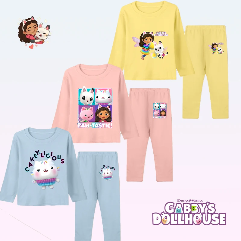 

Gabby Dollhouse Cartoon Derong Pajama Set Girls Autumn Winter Loungewear Children Kawaii Sleepwear Outfit Tops Bottom Home Wear