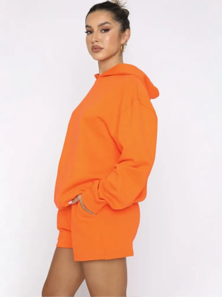 خريف شتاء جديد بلون هوديي قطعتين مجموعات المرأة عادية مقنع طويلة الأكمام البلوز جيب السراويل 2 قطعة مجموعة دعوى #6