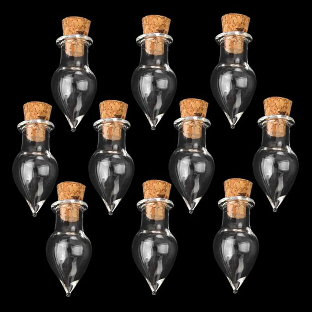 10Pcs Transparent Mini Glass Wish Bottles Cork Plug Teardrop Shape Handmade Potpourri Drift Note Decoration Necklace Pendant