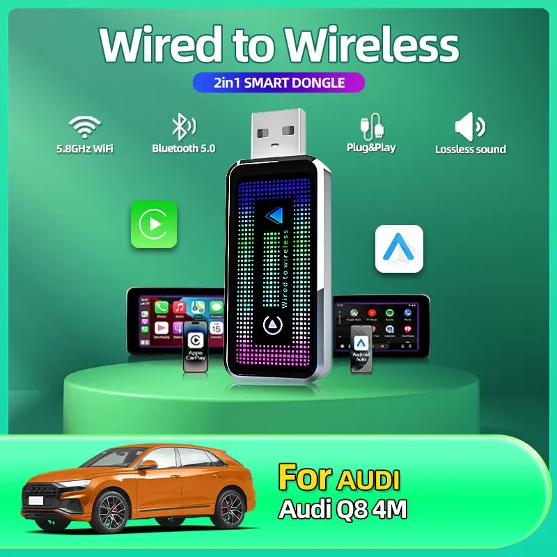 

2025 Fashion Carplay Wireless Adapter Android Auto 2in 1 Smart Dongle 2025 5G WIFI For iphone Android Phone For Audi Q8 4M