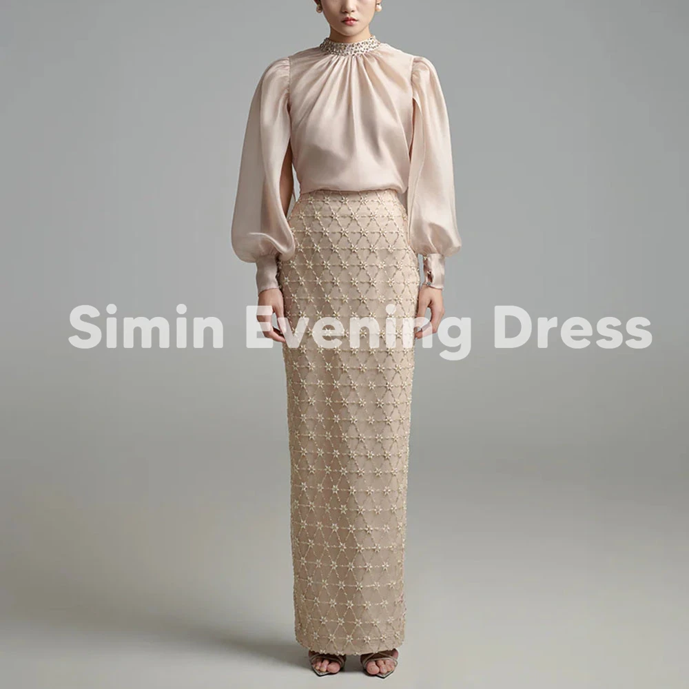 

Simin женские прямые роскошные вечерние платья с высоким воротом и бисером, с длинными рукавами, длиной до щиколотки, элегантные вечерние платья 2025
