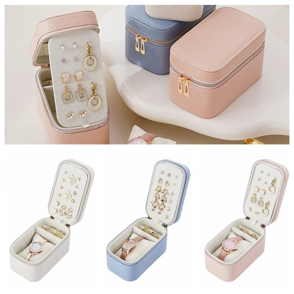 

Portable PU Leather Jewelry Packing Bag Mini Zipper Earring Storage Case Watch Organizer Jewelry Display Box Gift