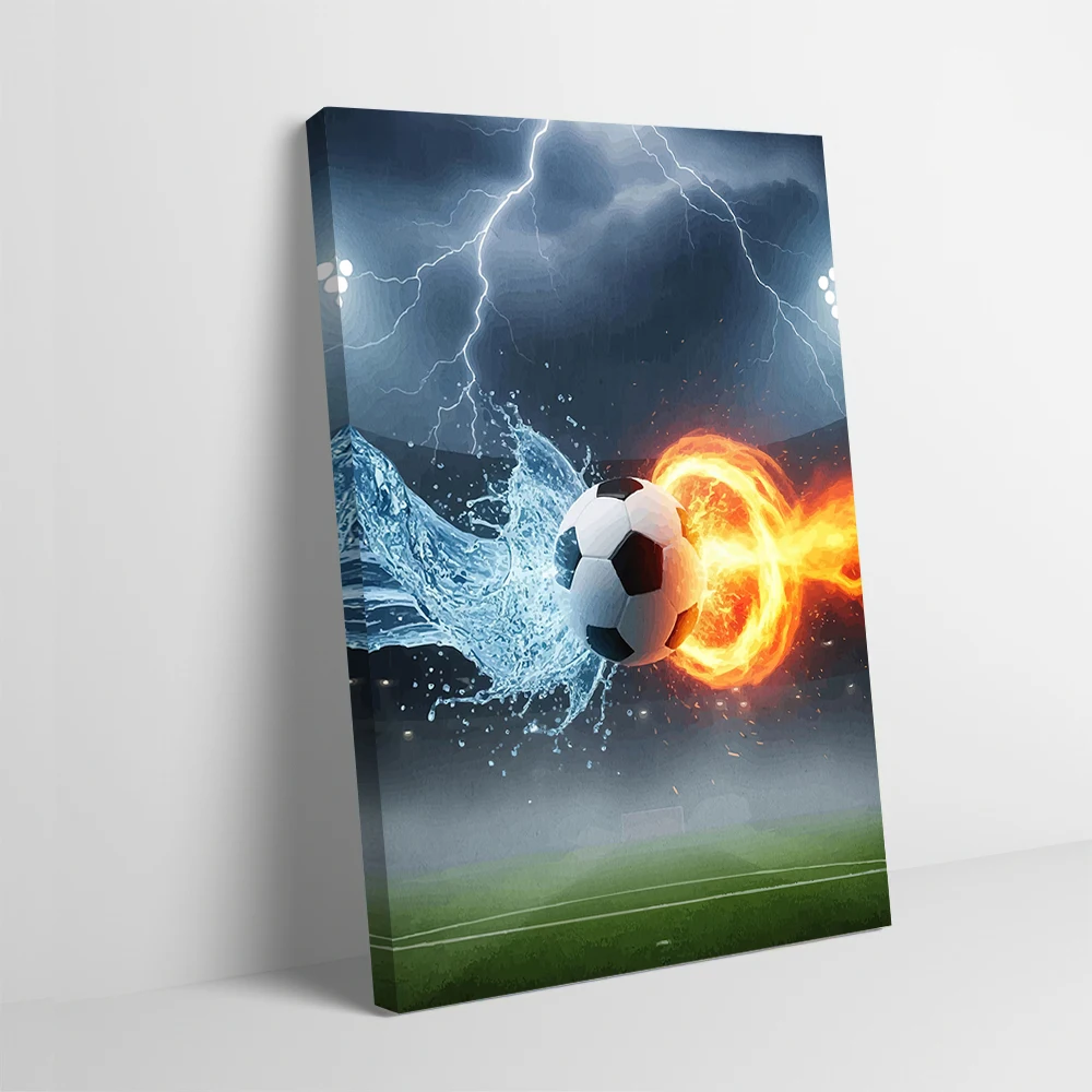 كرة القدم المياه والنار الطباعة المشارك تخصيص صور الرسم على لوحات القماش الجدارية للديكور المنزل غرفة ديكور فاخر