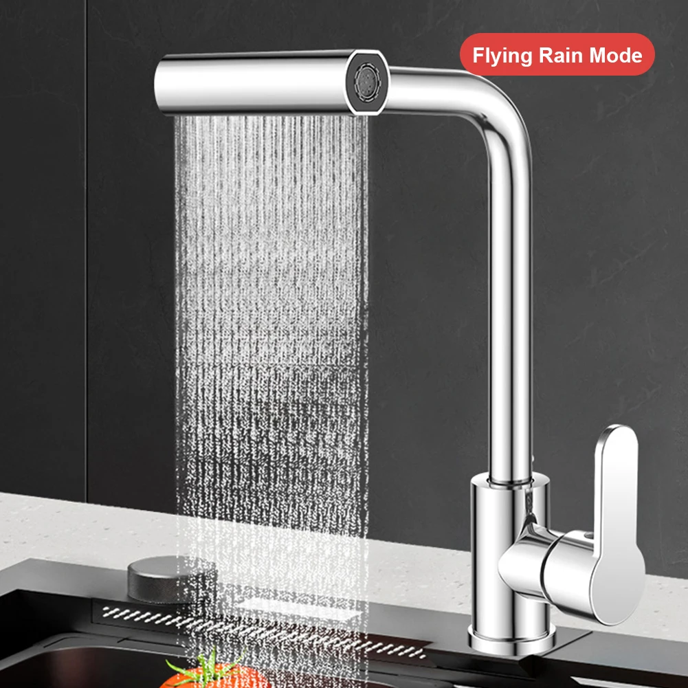 Waterfall Stream Sprayer 1/2inch Hot Cold Water Sink Wash Tap 360° Rotation Stainless Steel Electroplated Sink Washbasin Faucet