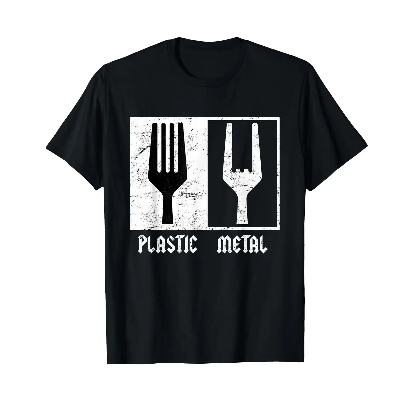 Heavy Metal Plastic Fork Funny Rock Music T Shirt vintage Washed Casual Stretched Slightly Unisex Top For Everyday Wear