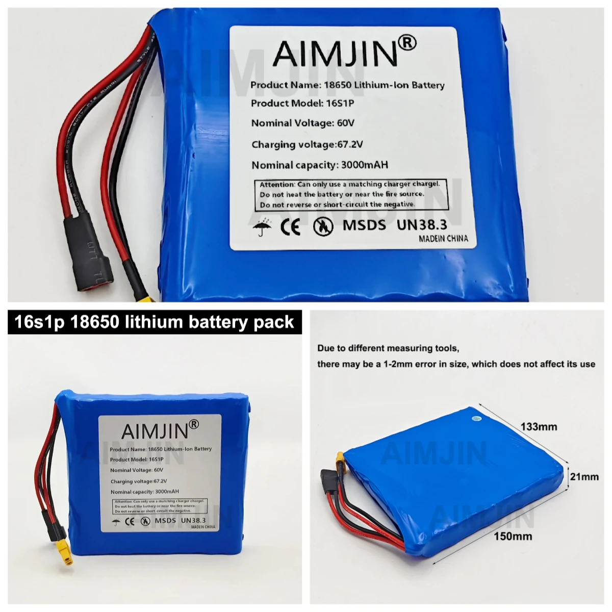 Electric Unicycle Battery 60V 3000mAh 16S1P Lithium Battery Pack High Capacity for E-Unicycle