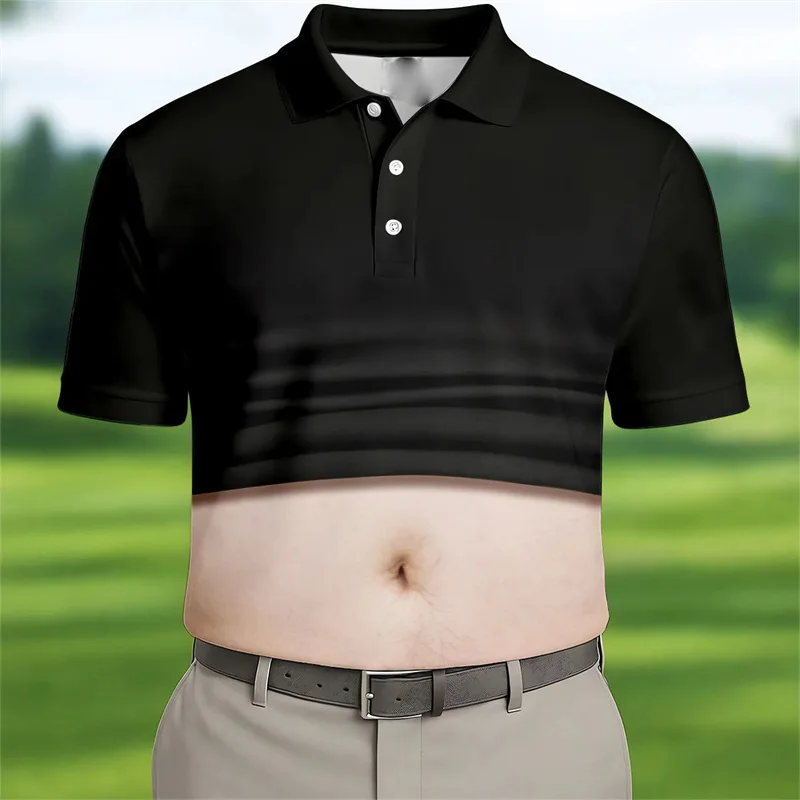 Lustiges 3D-Druck Big Belly Cosplay Golf-Poloshirt für Herren, Kurzarm-Poloshirt mit Knöpfen, Schwarz, Persönlichkeit, Neu, Einzigartiges Oberteil – Detail 6