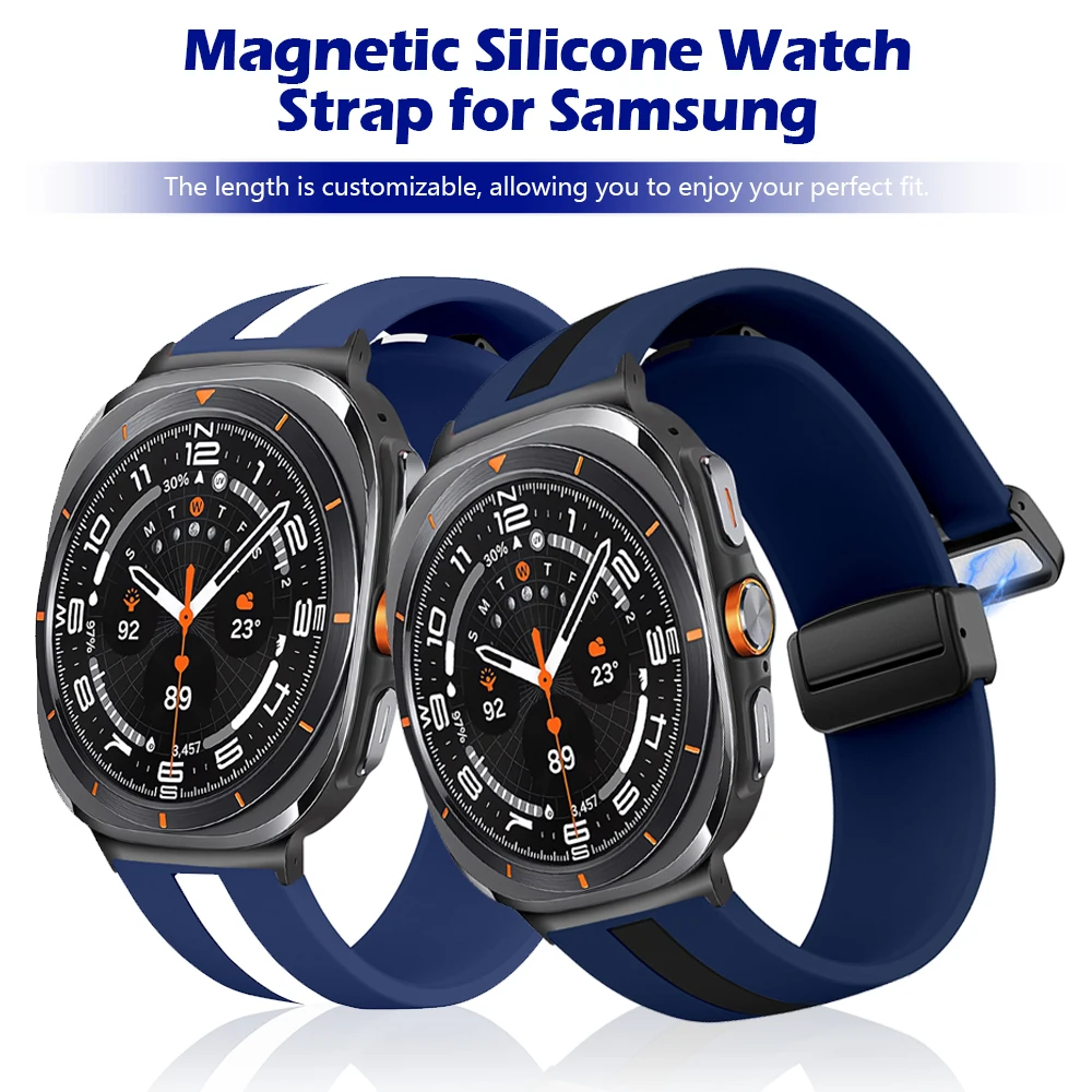 Correa deportiva de silicona magnética sin huecos para Samsung Galaxy Ultra 2025 2/1 47mm, ajuste rápido para reloj 8 Classic 46mm 8 40mm 44mm