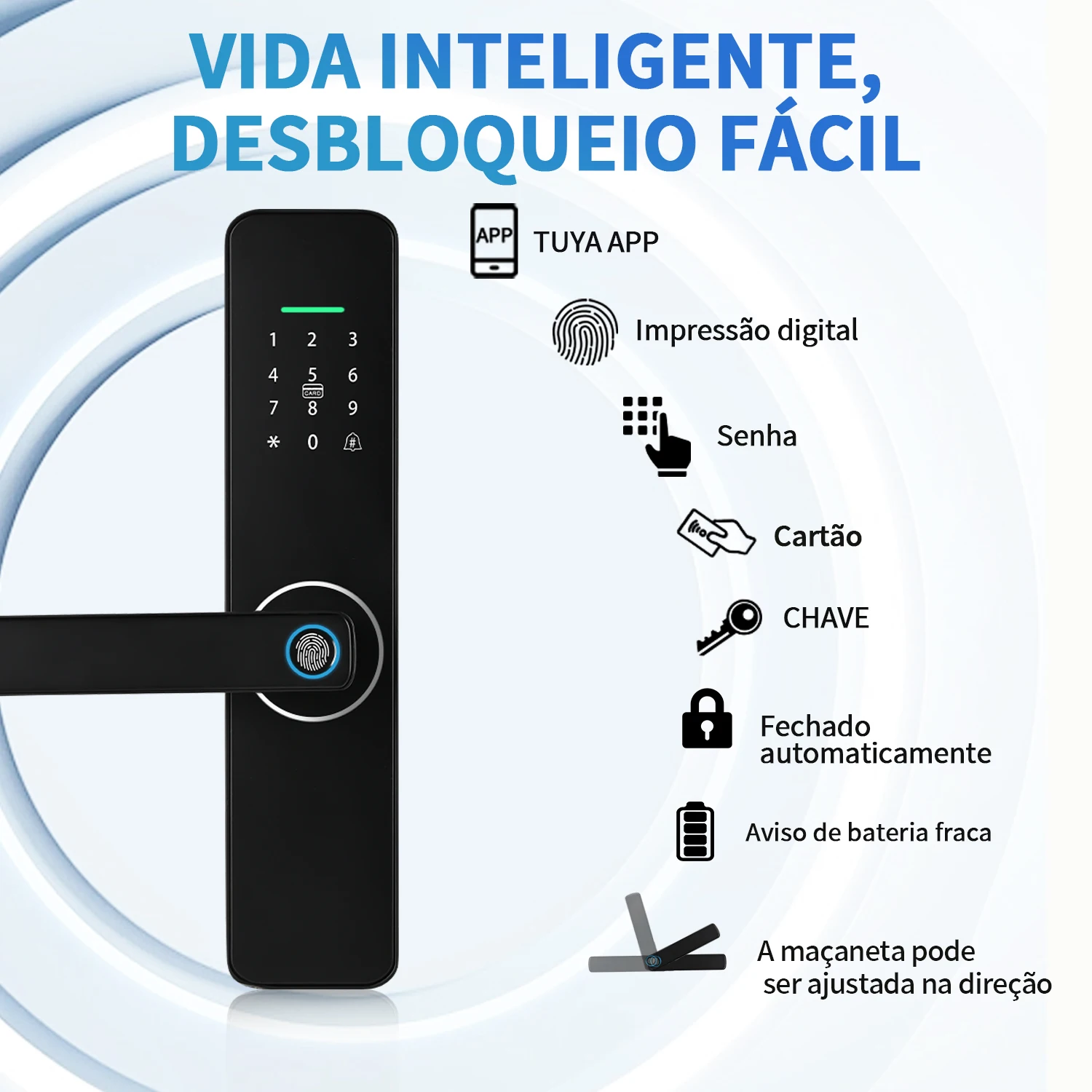 Tuya Electronic Biometric Fingerprint Lock, Wi-Fi, Smart Door Lock, Reconhecimento de senha, Câmera