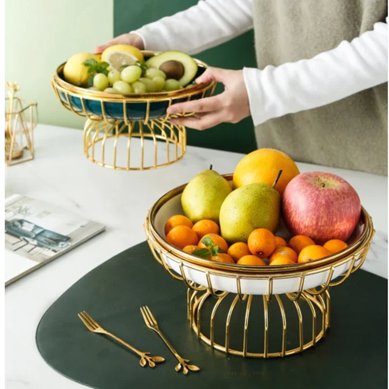 

Modern Ceramic Tall Fruit Plate Golden Hollow Dessert Snack Plate Cake Stand Golden Border Jewelry Cosmetic Rack Home Decoration