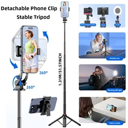 1.31M Wireless Selfie Stick Tripod with Remote Control Fill Light Detachable Phone Clip 1/4 Standard Screw for Camera Smartphone