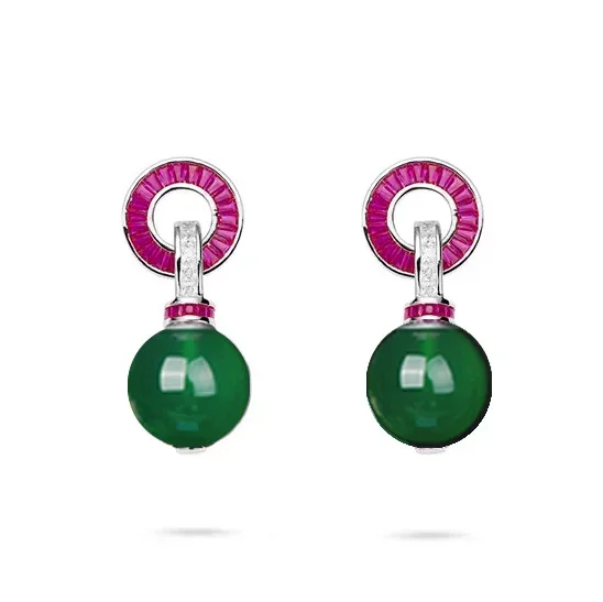 

925 Sterling Silver and Natural Agate Beads Oriental Aesthetics Earrings for Women New Year Gifts Best Selling