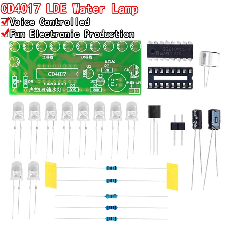 %Voice activated LED Water Light Kit CD4017Lantern Control Fun Electronic Production Teaching Training Diy Electronic Kit Module