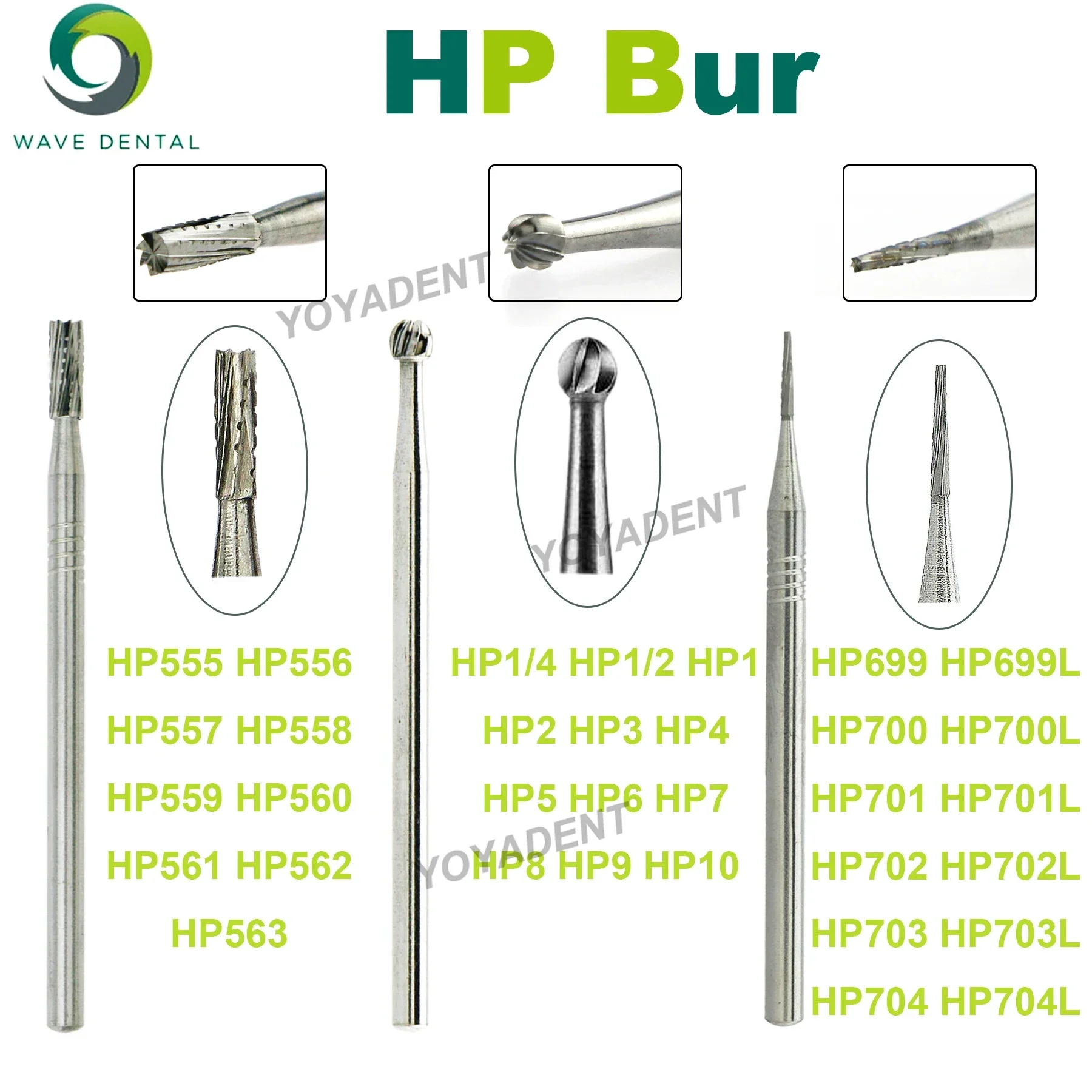 

WAVE Dental Burs Tungsten Carbide Burs HP Dia.2.35mm Dentistry Drills Strawberries For Straight Nose Cone Handpiece 5Pcs/Pack