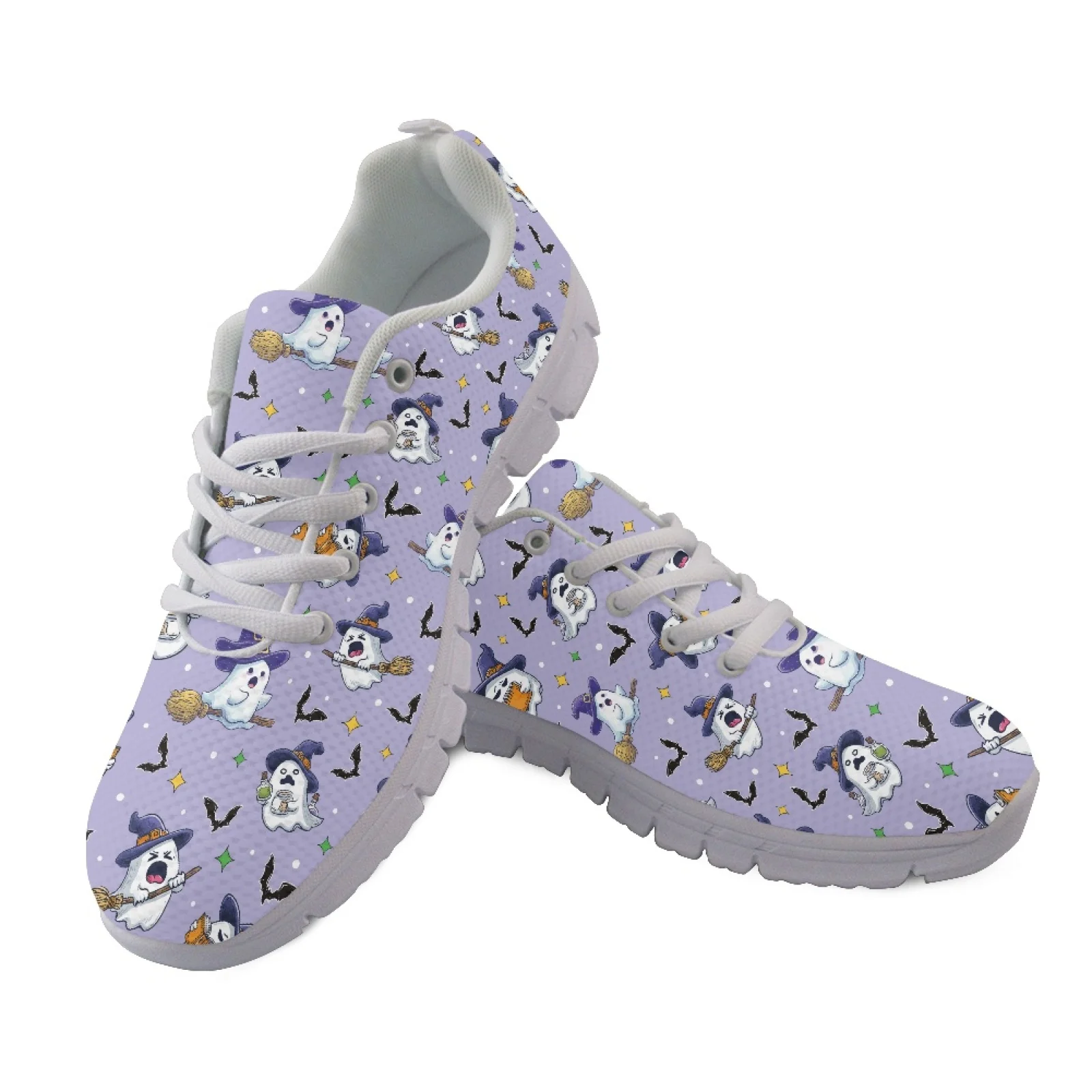 Coloranimal Cute Ghosts Print Women Sneakers Breathable Lace Up Mens Sports Tennis Shoes for Gym