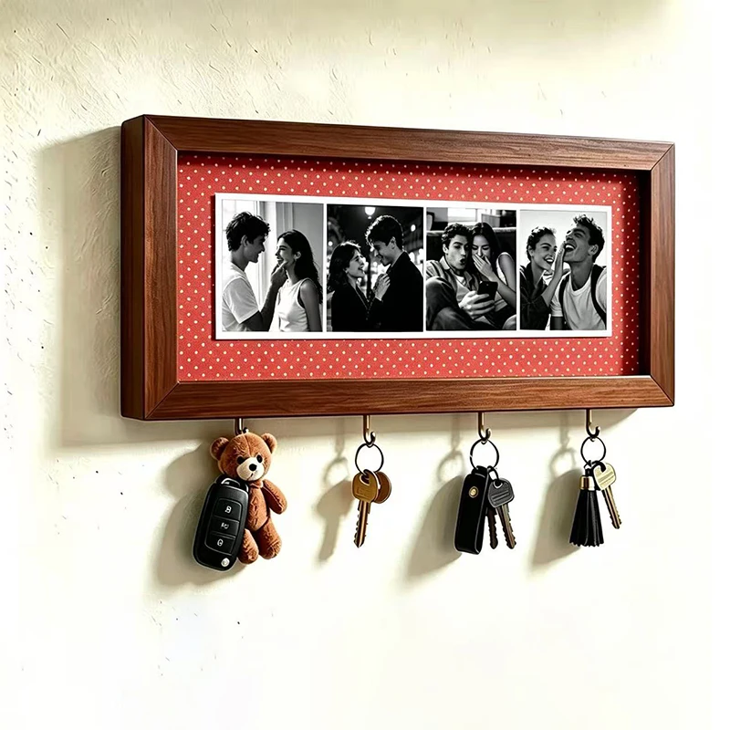 Kreativer Bilderrahmen für Paarfotos mit Schlüsselhaken, Wandmontierter Bilderrahmen, Vintage-Holzrahmen, Rechteckiger Holzbilderrahmen – Detail 9