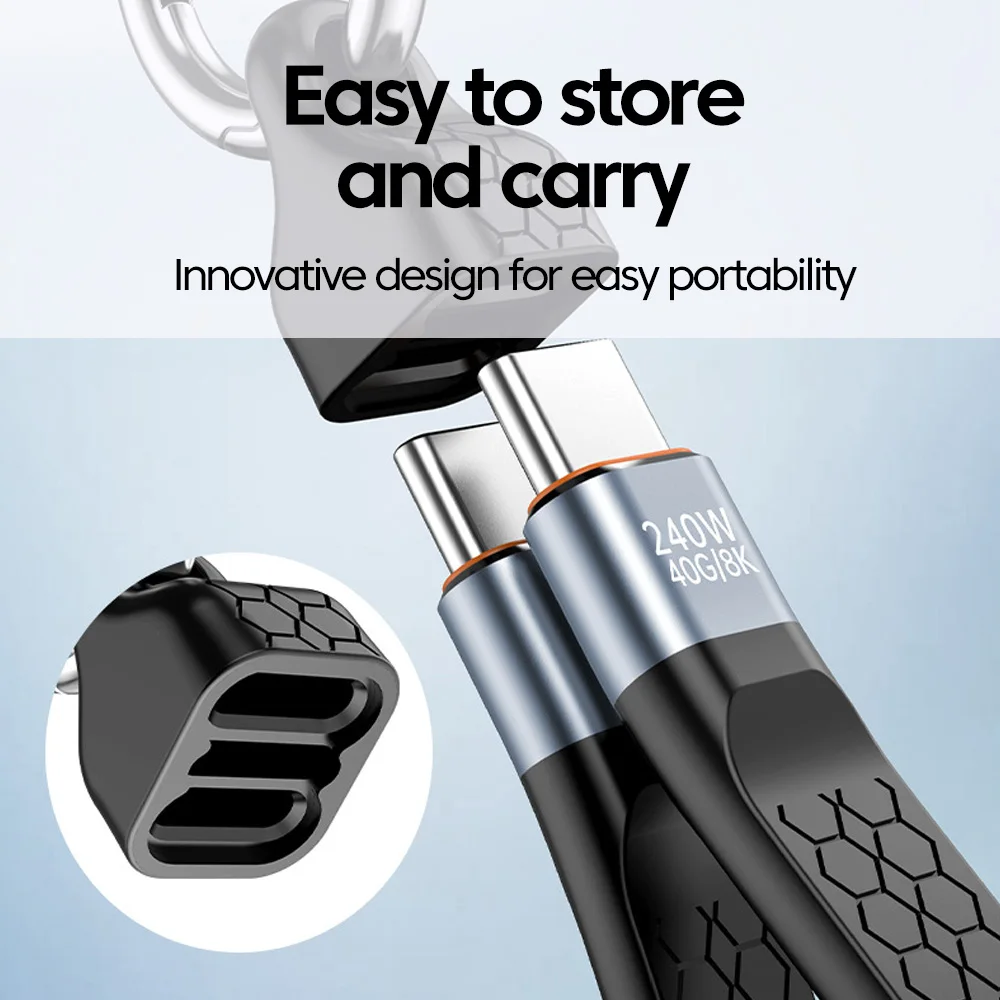 USB4.0 سلسلة المفاتيح المحمولة تصميم 240 واط نوع-c إلى نوع-c الهاتف المحمول شحن سريع 8K 60 هرتز كابل بيانات آيفون 16 سامسونج المحمول