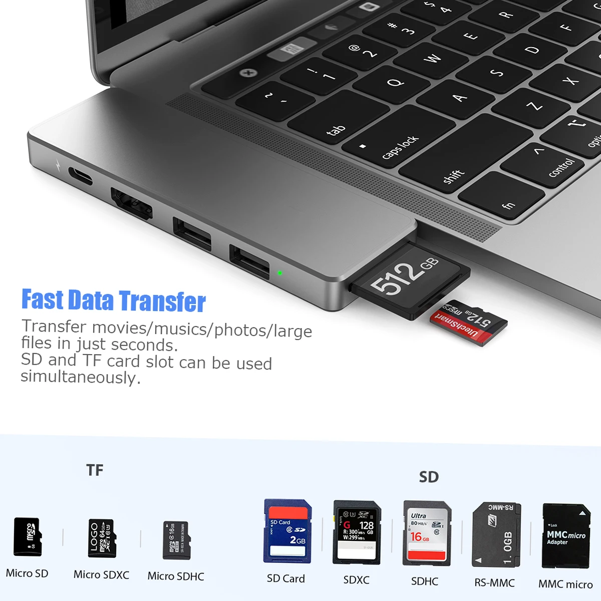 dodocool 7-in-1-USB-C-Hub-Adapter aus Aluminiumlegierung mit 2 Thunderbolt 3-Anschlüssen, USB-Typ-C-PD-Anschluss, USB-C-Datenübertragungsanschluss 4K – Detail 3