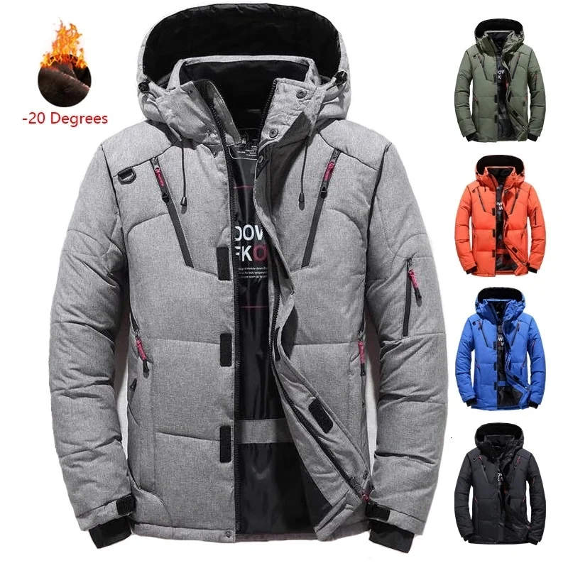 -20 Degree Winter Parkas Men Down Jacket Male White Duck Down Jacket Hooded Outdoor Thick Warm Padded Snow Coat Plus Sized M-5XL