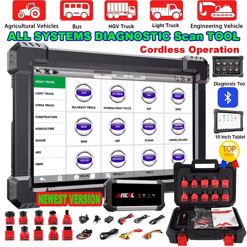 

ANCEL X7 HD Heavy Duty Truck Full System Diagnostic Tool OBD2 Scanner Laptop for Truck Lorry Oil DPF Regen ECU Reset Battery