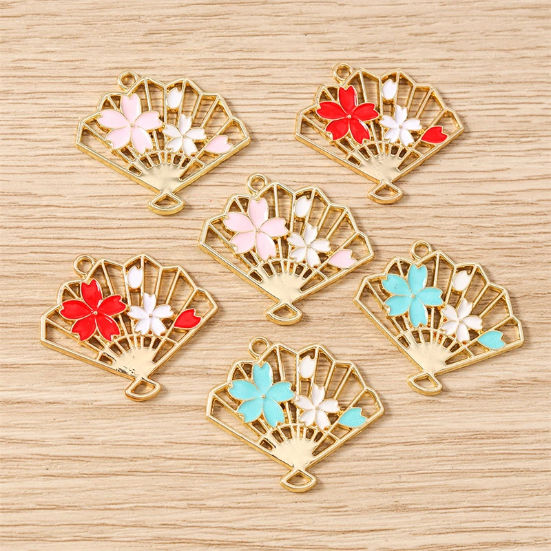 10 Stück 30 x 26 mm niedliche Emaille-Blumen-Fächer-Charms-Verbindungsanhänger für selbstgemachte Halsketten, Ohrringe, Schmuckherstellung, Zubehör – Detail 7